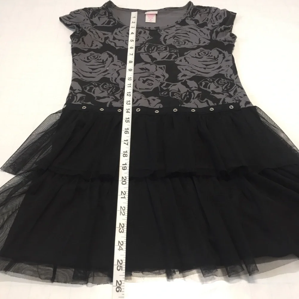 Xhilaration Girls Floral Printed Black Dress Sz M